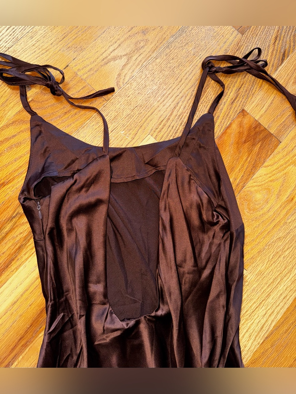 Commence Brown Tie-Strap Silky Maxi Dress size Medium - Picture 5 of 6